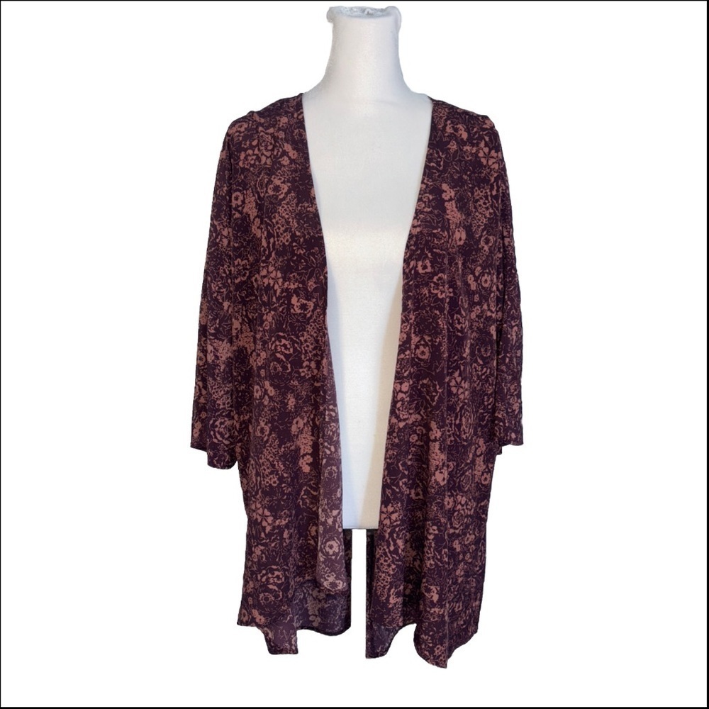 Lularoe Lightweight Floral Kimono Women's Size M Burgundy